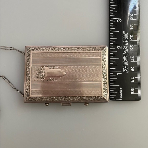 Vintage Silver Plate and Sapphire compact case w/mirror and rouge compartments - Picture 7 of 9